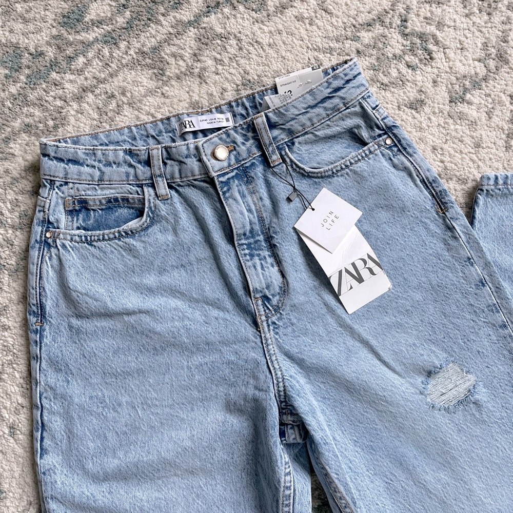 Zara Straight Fit Distressed Jeans